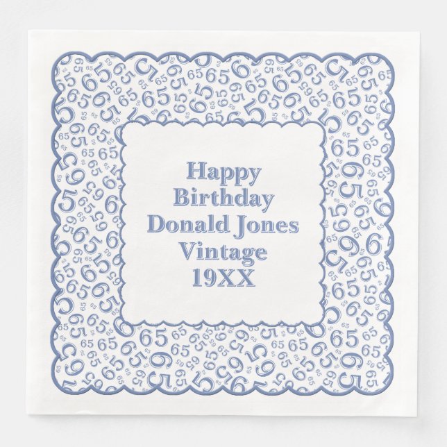 65. Geburtstag Zahlenmuster Scallops Blau/Weiß Serviette (Vorderseite)