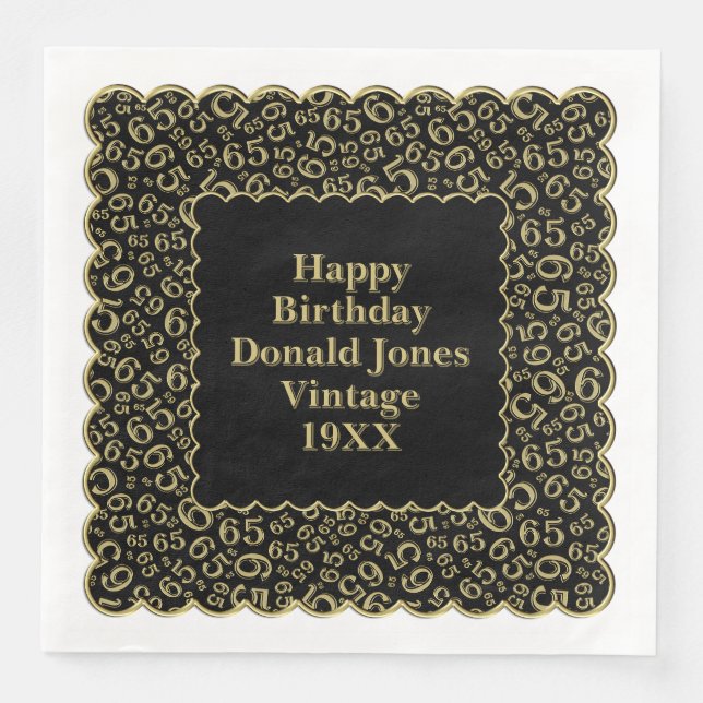 65. Geburtstag Zahlenmuster Scallops Gold/Schwarz Serviette (Vorderseite)