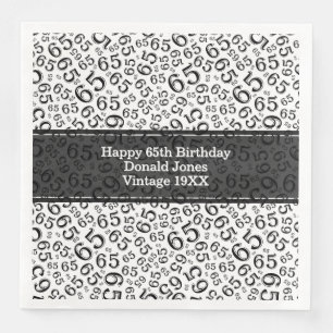 65. Geburtstag Zahlenmuster Schwarz/Weiß Serviette