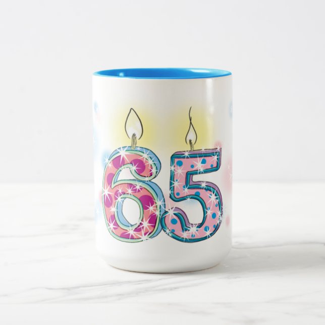 65. Geburtstag Zweifarbige Tasse (Mittel)