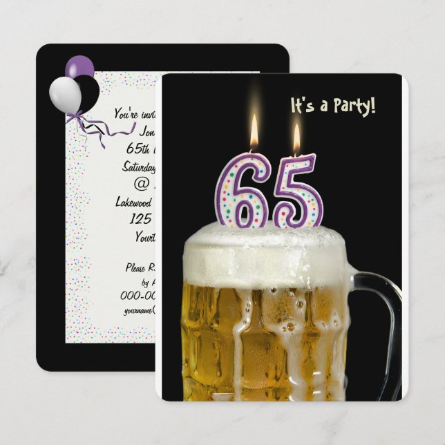 65. Geburtstags-Bier-Party Einladung (Vorne/Hinten)