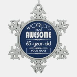 65. Geburtstags-Weltgut fabelhaftes dunkelblaues Schneeflocken Zinn-Ornament