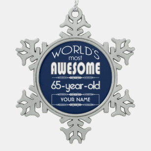 65. Geburtstags-Weltgut fabelhaftes dunkelblaues Schneeflocken Zinn-Ornament
