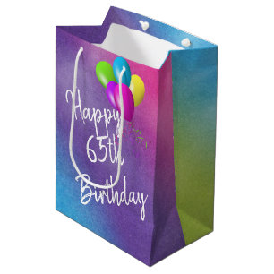 65. Geburtstagsballons auf Rainbow Medium Geschenk Mittlere Geschenktüte