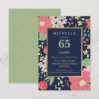 65. Geburtstagseinladung - Gold, elegante Blume Einladung