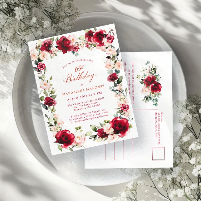 65. Geburtstagsfeier Rote Rose Rosa-Peony Einladun Postkarte (Von Creator hochgeladen)