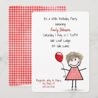 65. Geburtstagsparty Girl mit Red Balloon Einladung