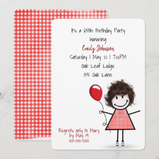 65. Geburtstagsparty Girl mit Red Balloon Einladung