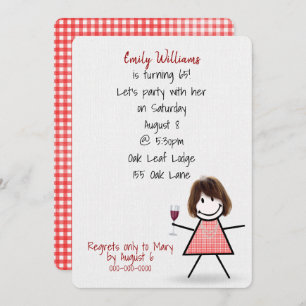 65. Geburtstagsparty Girl with Wine Einladung