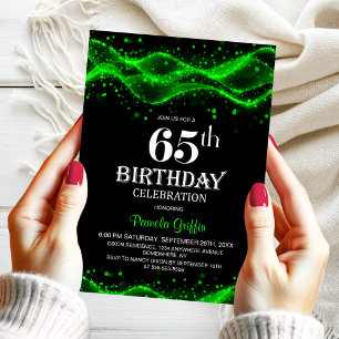 65. Geburtstagsparty in moderner Schwarz und Grün Einladung