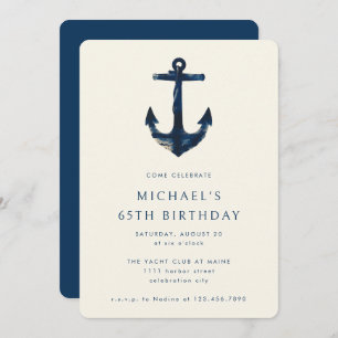 65. Geburtstagsparty Navy Blue Nautical Anchor Einladung