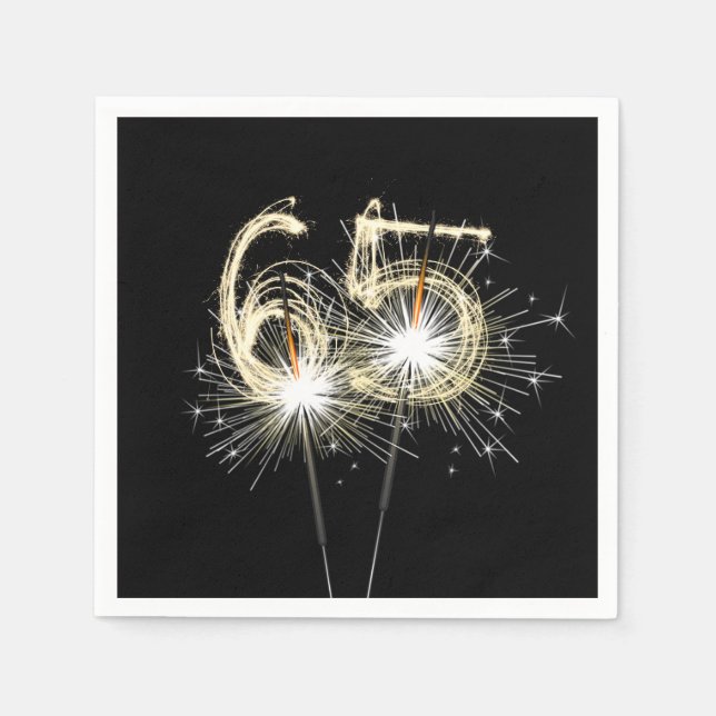 65. Geburtstagsparty Sparklers auf Black Serviette (Vorderseite)