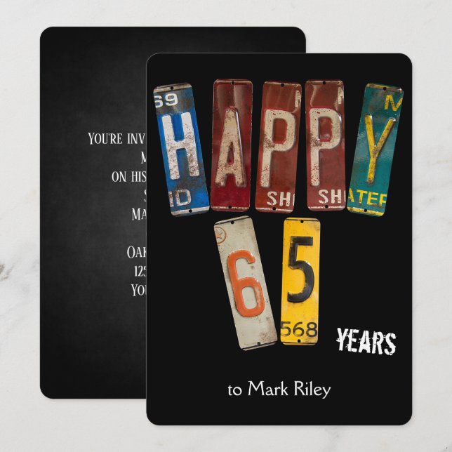 65. Geburtstagsparty-Teller Einladung (Vorne/Hinten)