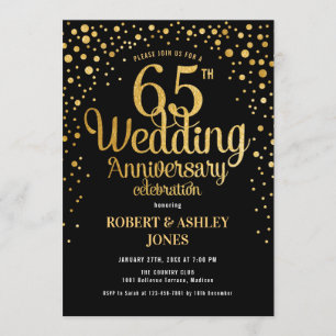 65. Hochzeitstag - Schwarz & Gold Einladung