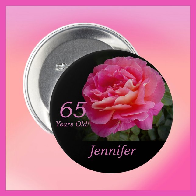 65 Jahre alt, rosa Rose Blumengestelle Button Pinb (Von Creator hochgeladen)
