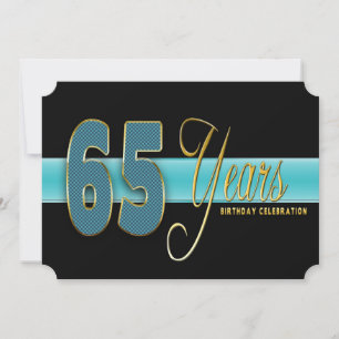 65 JAHRE GEBURTSTAG PARTY INVITATION AQUA/SCHWARZ EINLADUNG