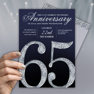 65. Jubiläum Diamant Silber Navy Blau Modern Einladung