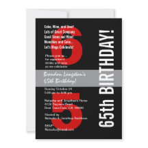 65. Modern Birthday Schwarz-weiß Red Template A08A