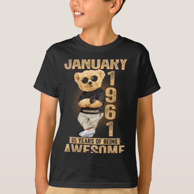 65 Year Old January 1961 Teddy Bear 65th Birthday  T-Shirt (Vorderseite)