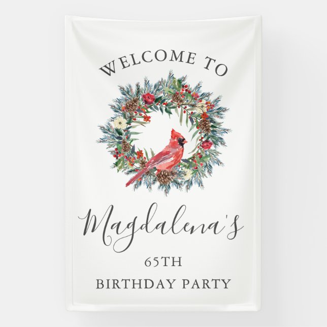 65th Birthday Banner Red Cardinal Custom Welcome (Vertikal)