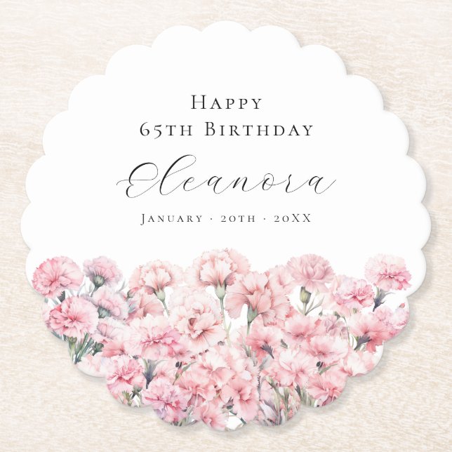 65th Birthday Pink Carnation January Birth Flower Untersetzer (Vorderseite)