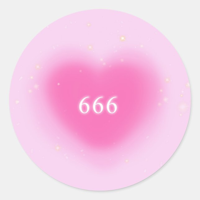 666 Moderne rosa Herzästhesie Angel Zahl Runder Aufkleber (Vorderseite)