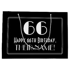 66. Geburtstag: Art Deco Stil "66", Name Große Geschenktüte
