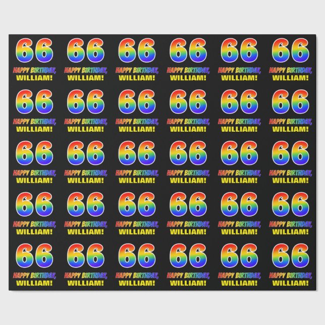 66. Geburtstag: Bold, Fun, Simple, Rainbow 66 Geschenkpapier (Saum)