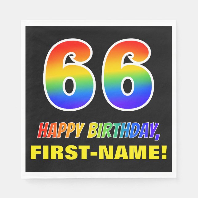 66. Geburtstag: Bold, Fun, Simple, Rainbow 66 Serviette (Vorderseite)