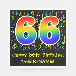 66. Geburtstag - Farbige Musiksymbole, Regenbogen Serviette