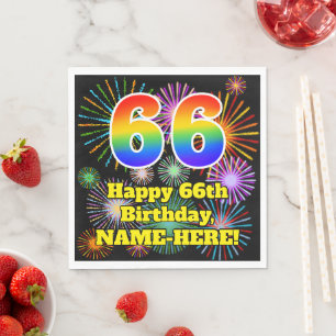 66. Geburtstag: Fun Fireworks Pattern + Rainbow 66 Serviette