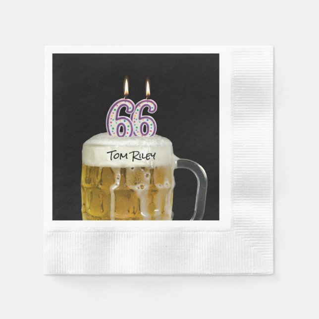 66. Geburtstag Kerzen in Bier Serviette (Vorderseite)