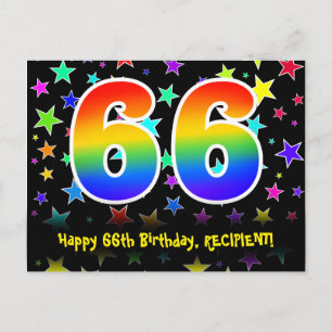 66. Geburtstag: Lustiges Sterne-Muster, Regenbogen Postkarte