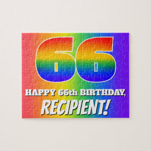 66. Geburtstag — mehrfarbiges Regenbogenmuster "66 Puzzle
