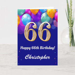 66. Geburtstag Navy Blue und Gold farbige Ballons Karte