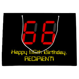 66. Geburtstag: Red Digital Clock Style "66" + Nam Große Geschenktüte