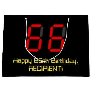 66. Geburtstag: Red Digital Clock Style "66" + Nam Große Geschenktüte