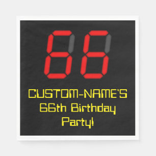 66. Geburtstag: Red Digital Clock Style "66" + Nam Serviette
