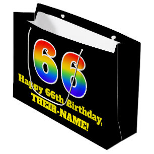 66. Geburtstag ~ Spaß, farbenfroh, lebhaft, Regenb Große Geschenktüte