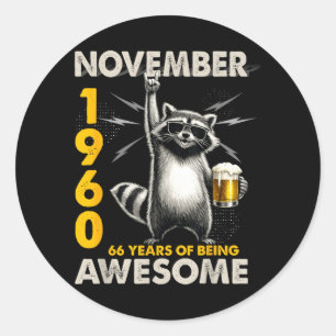 66. Geburtstag Waschbär November 1960 Vintage 66 Runder Aufkleber