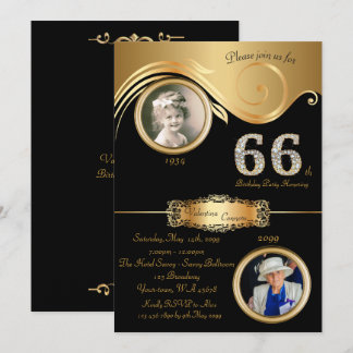 66. Geburtstagsfrau 66., eleganter Deko, schwarz Einladung