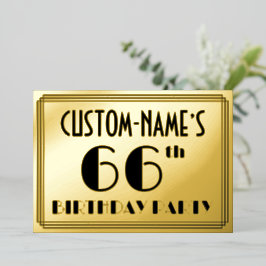 66. Geburtstagsparty — Art Deco Look "66" + Name Folieneinladung