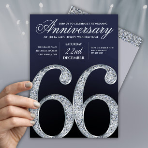 66. Jubiläum Diamant Silber Navy Blau Modern Einladung