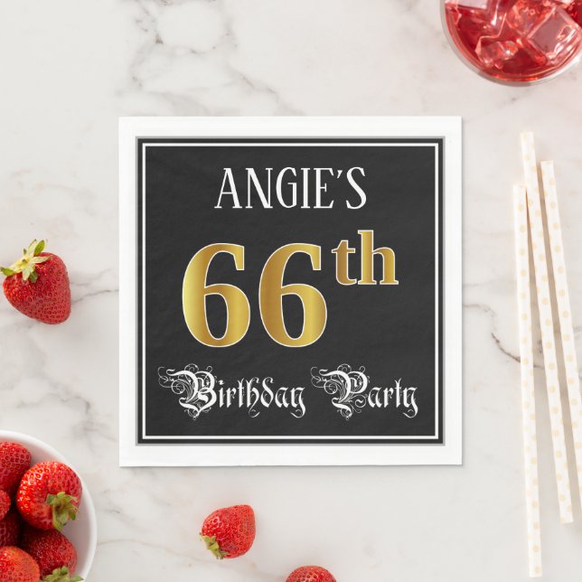 66th Birthday Party — Fancy Script, Faux Gold Look Serviette (Beispiel)