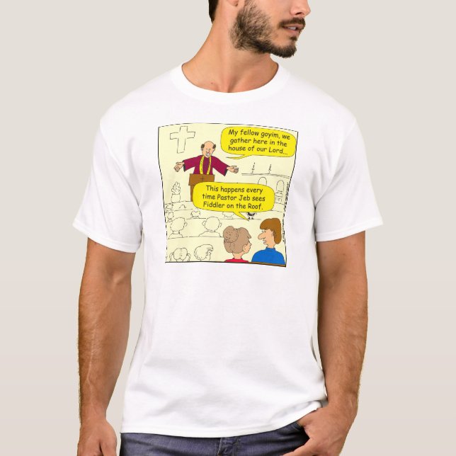 673 Pastor geht an Fiddler Cartoon T-Shirt (Vorderseite)
