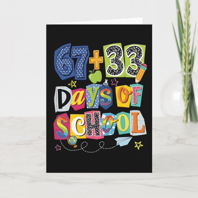 67 + 33 Tage Schule Buntes Klassenzimmer Karte (Vorderseite)