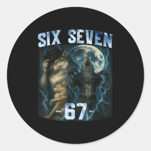 67 Alpha Wolf Meme Lustiges Grafik T-Shirt Six Sev Runder Aufkleber