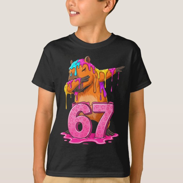 67 Animals Funny 67 Brainrot Youth Kids Capybara 6 T-Shirt (Vorderseite)