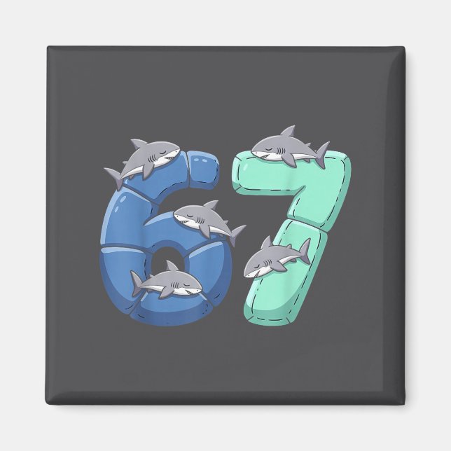 67 Animals Funny 67 Brainrot Youth Kids Shark 67  Magnet (Vorne)