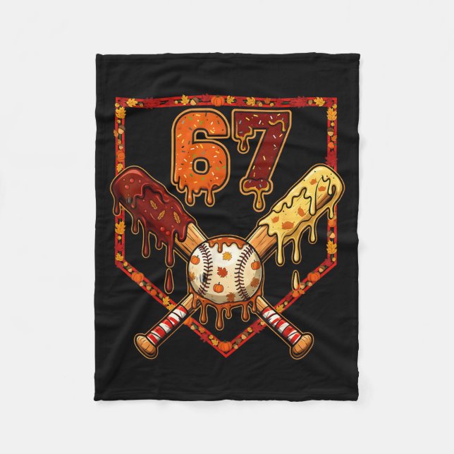 67 Baseball Drip Thanksgiving Six Seven Boys Teens Fleecedecke (Vorderseite)